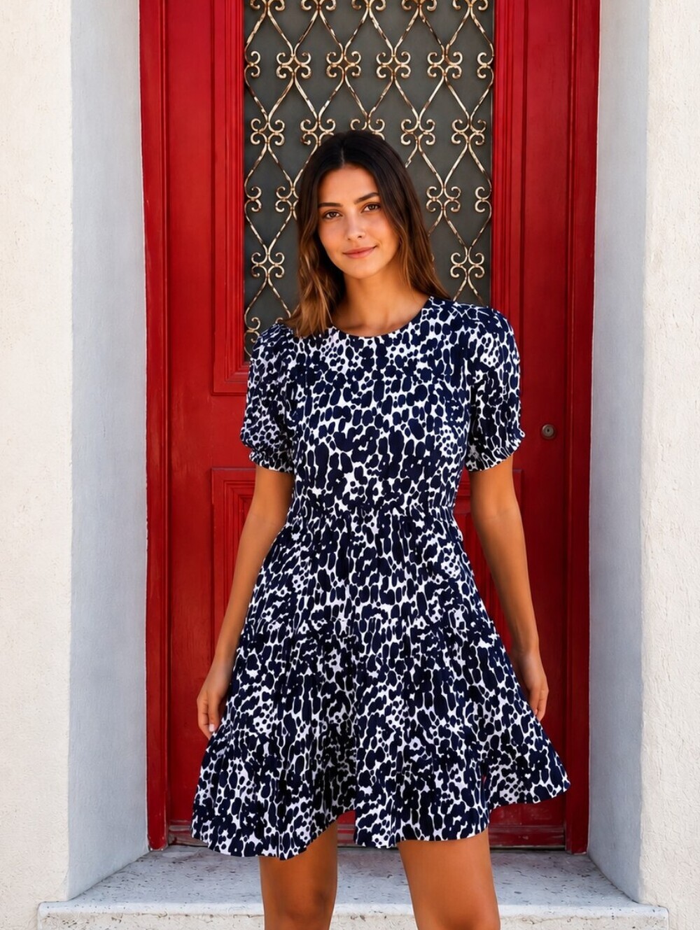 Mister Zimi Nina Dress "Cowrie" Print | Tiered Mini Dress | AU 8 / US 4